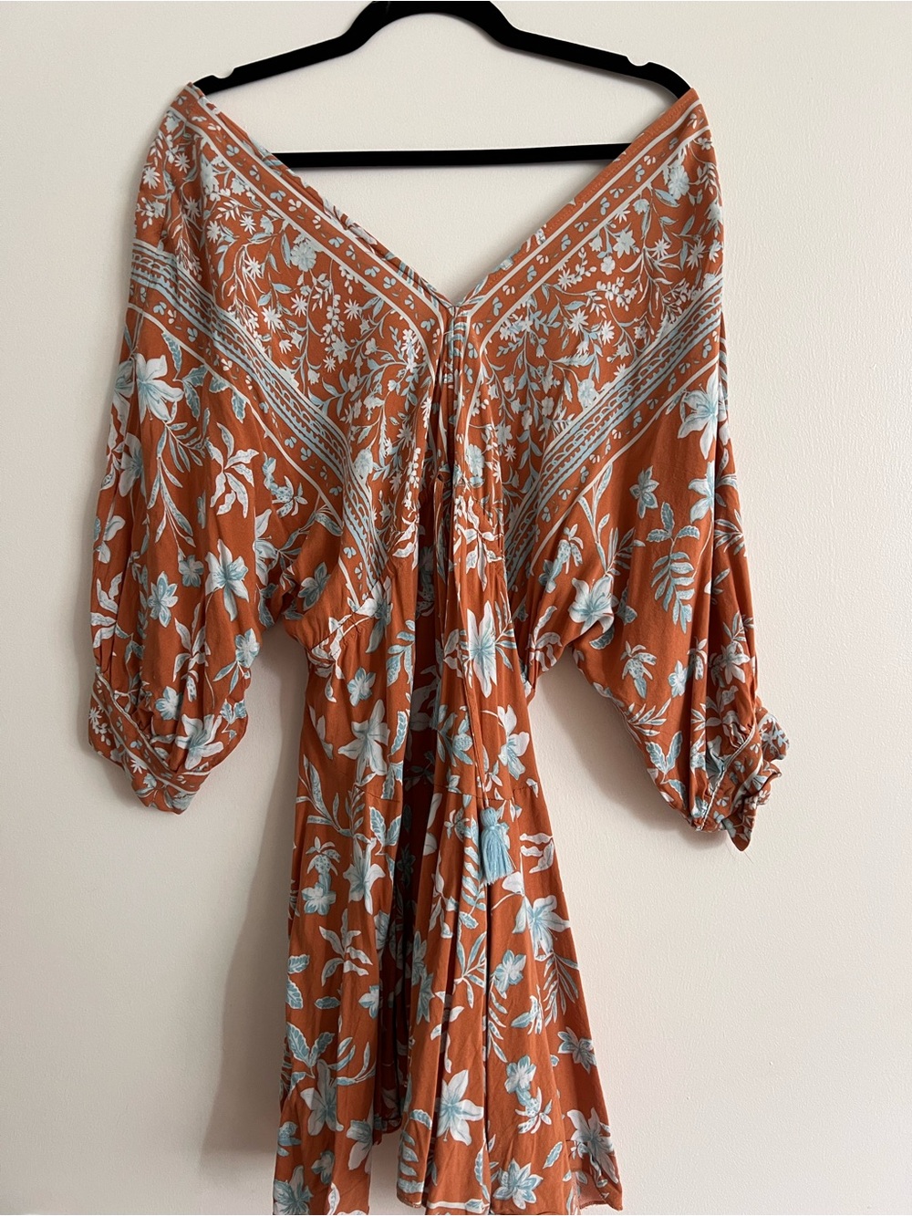 Baltic Born Rust Orange Mini Dress with Light Blue Floral Print